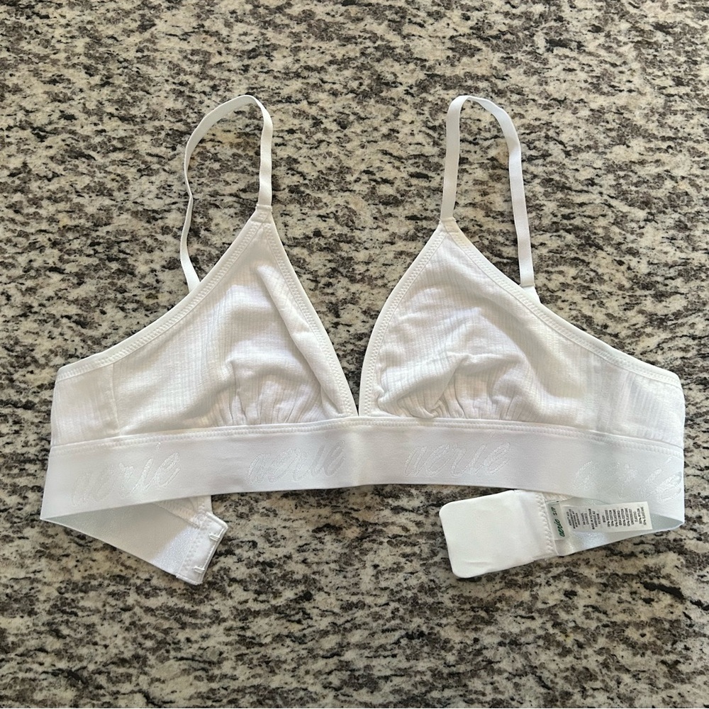 Aerie White Bra Ribbed Comfy No Padding Size Small